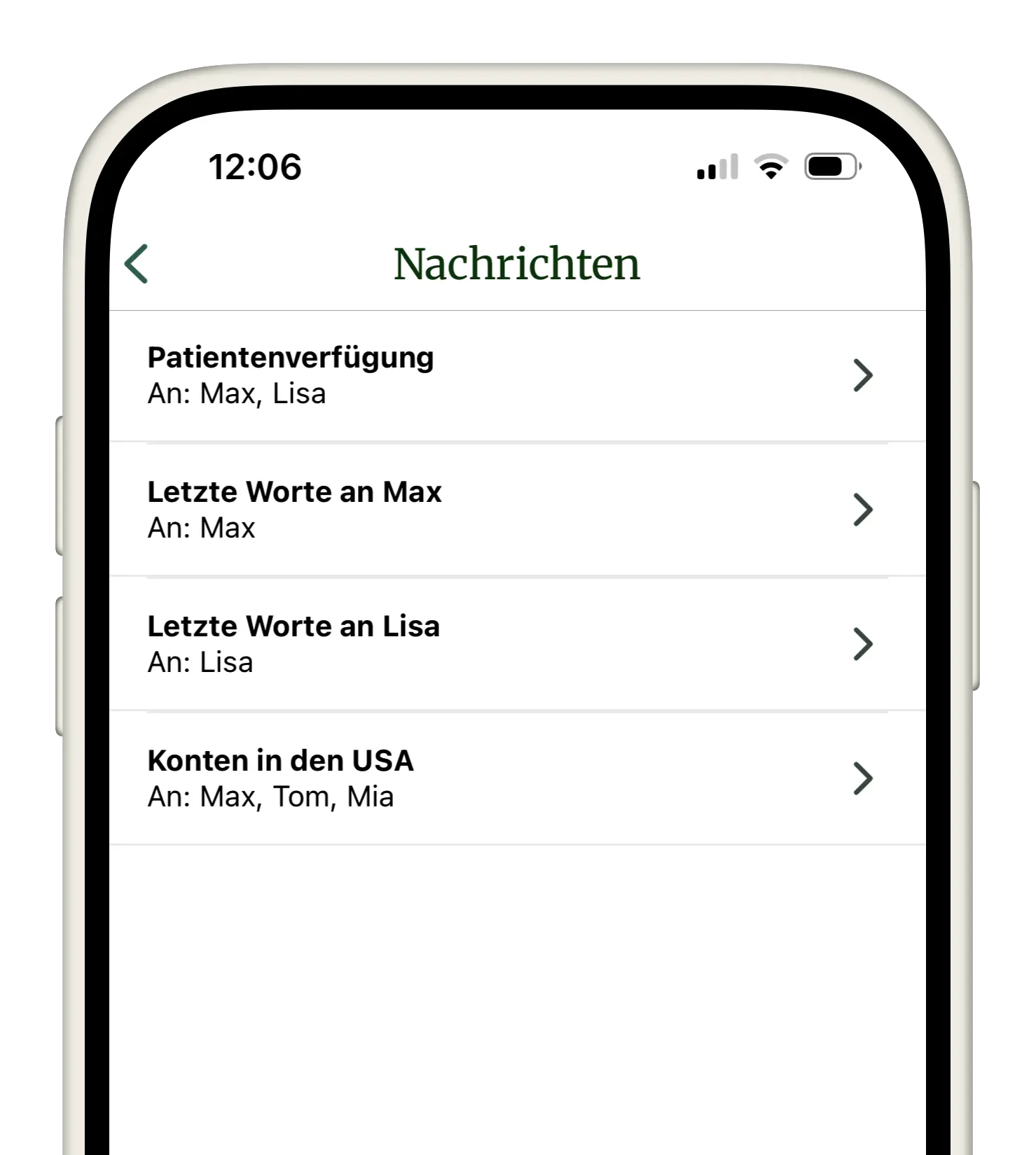 Eine Liste von hinterlegten Nachrichten